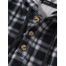 Mens Plaid Half Button Corduroy Preppy Drawstring Hoodies With Pocket