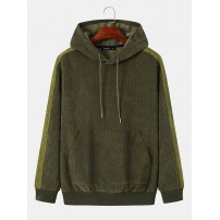 Mens Side Stripe Kangaroo Pocket Corduroy Drawstring Hoodies