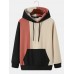 Mens Contrast Patchwork Kangaroo Pocket Preppy Drawstring Hoodies