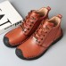 Men Pure Color Toe Protected Hand Stitching Leather Ankle Boots